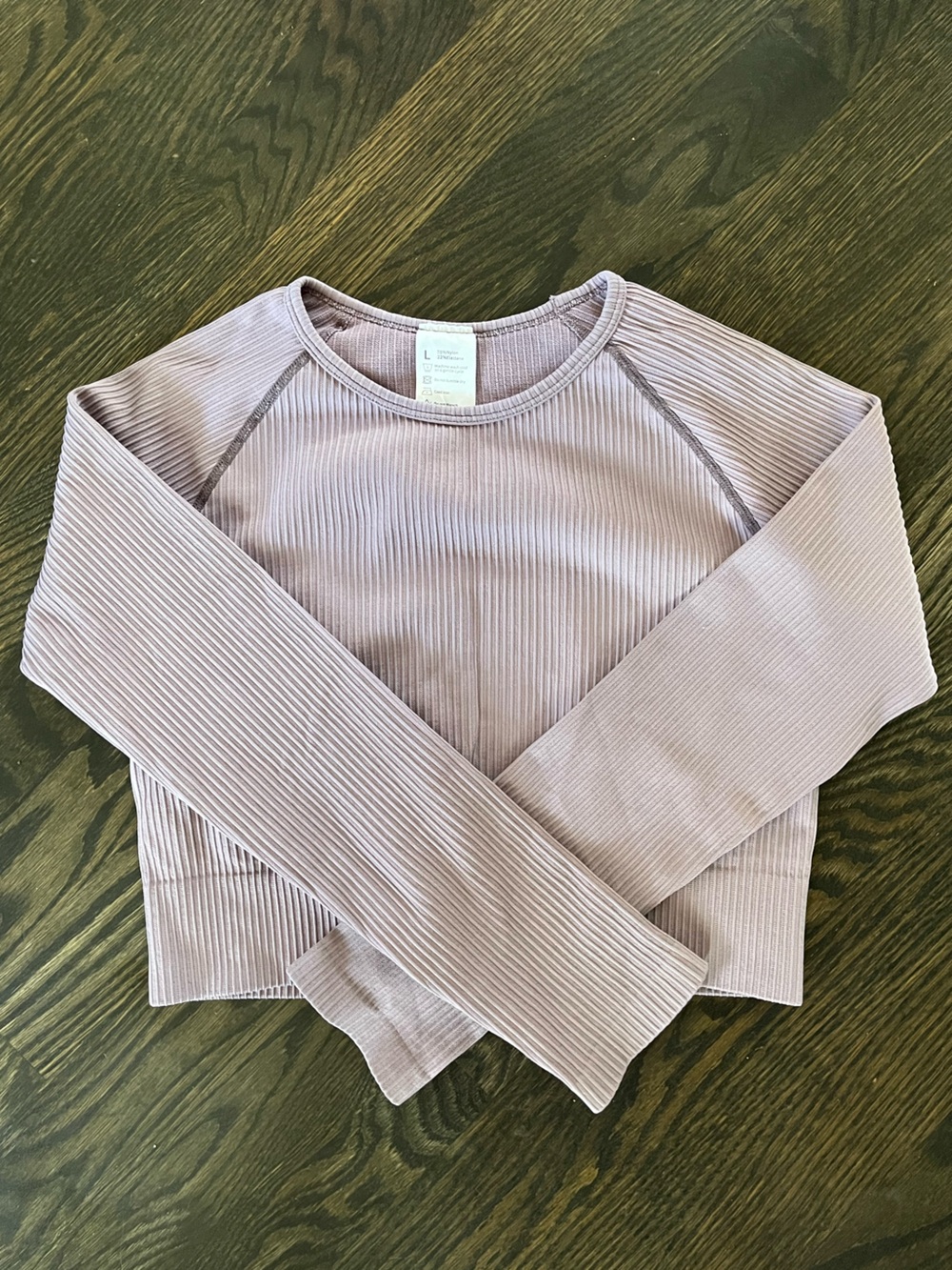Lilac Purple Long Sleeve Bodycon Ribbed Stretch Crop Top Size L